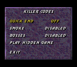 Меню Killer Codes MK3