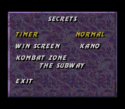Меню Secrets UMK3/MK3